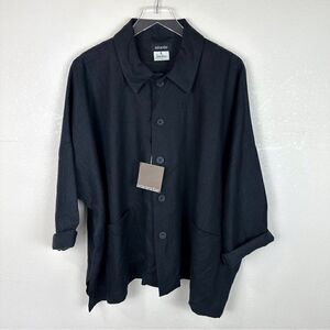 Eskander Black Linen Coat Button Down Oversized Artsy Lagenlook New Size 0